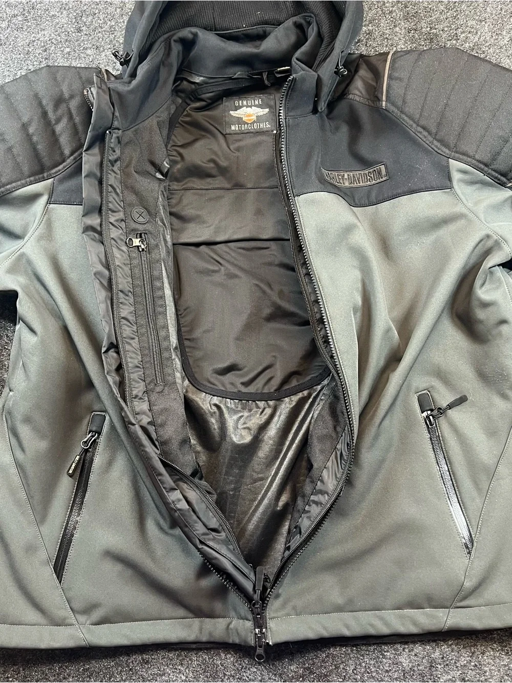 Harley-Davidson Women’s 2XL Hooded Riding Jacket Gray Black Soft Shell Moto - Picture 3 of 12
